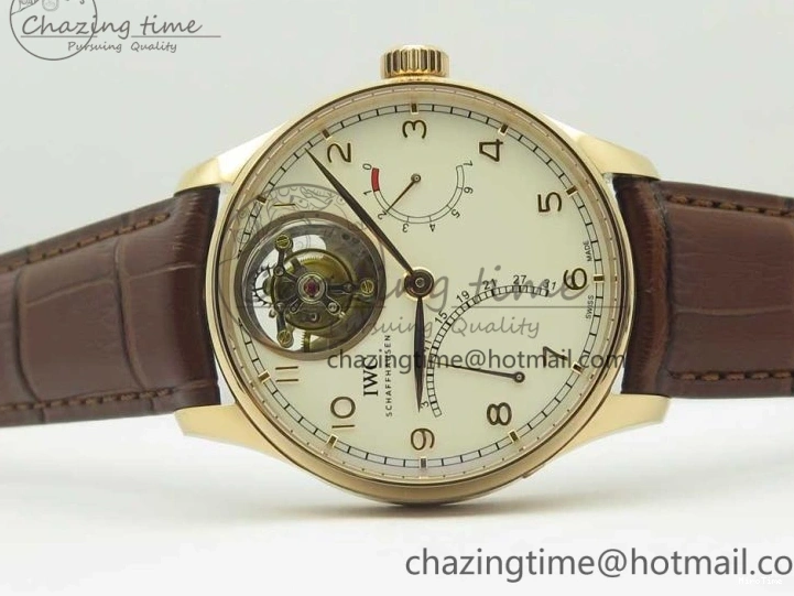 MIROTIME 0209 Portuguese Tourbillon IW504602 RG ZF Best Edition White Dial on Brown Leather Strap Stretchable 7178